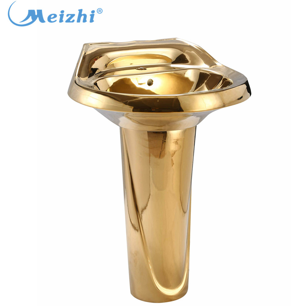 Bathroom luxury gold color hand wash basin with pedestal