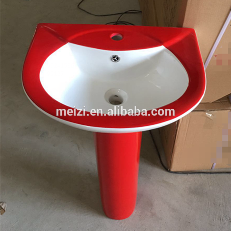 Floor standing great material red wash basin with pedestal