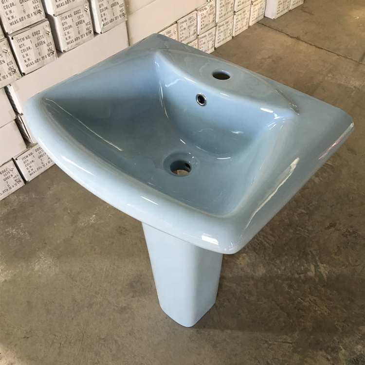Sanitary ware square color hand washing pedestal basin