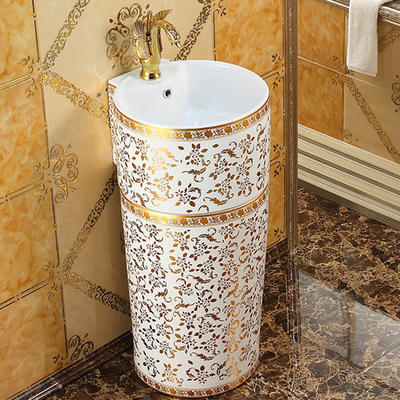 Luxurious ceramic pedestal gold hand basin free standing