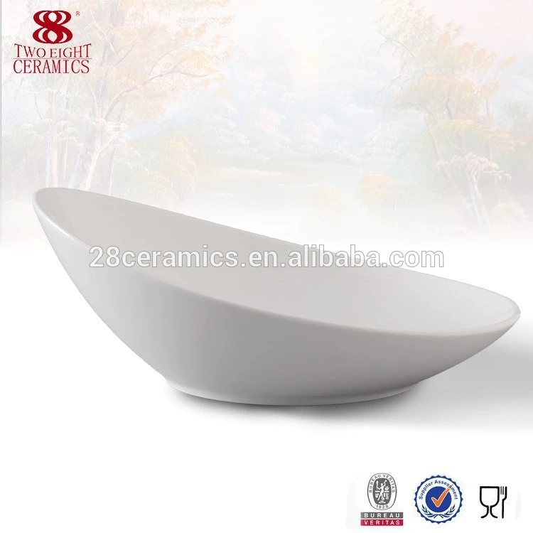 Cheap white ceramic unique shallow salad bowls oval bowl