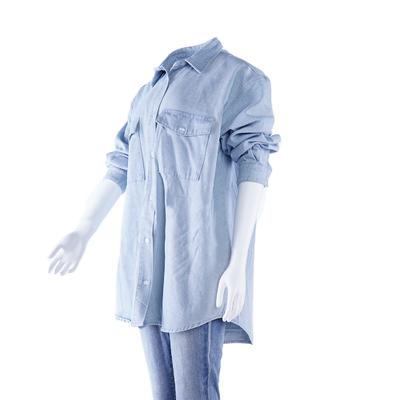 SKYKINGDOM factory wholesale price shirts full sleeve solid blue turn down collar office lady denim shirts