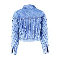 SKYKINGDOM wholesale new fashion jackets blue streetwear long sleeve stripe tassel ladyjacket