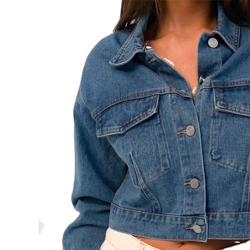 wholesale custom jacket women lapel single breasted blue denim jacket women