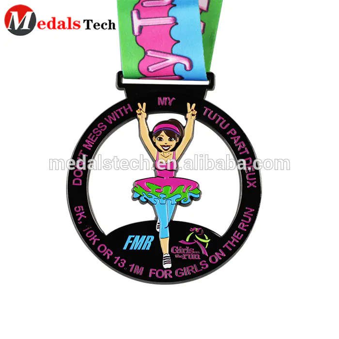 Eco-friendly old gold made pretty ballet girl dance medals with soft enamel
