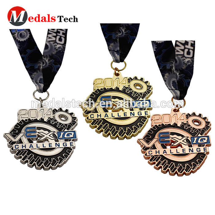 Creative shaped unique marathon finisher gold silver and bronze medals with lanyard