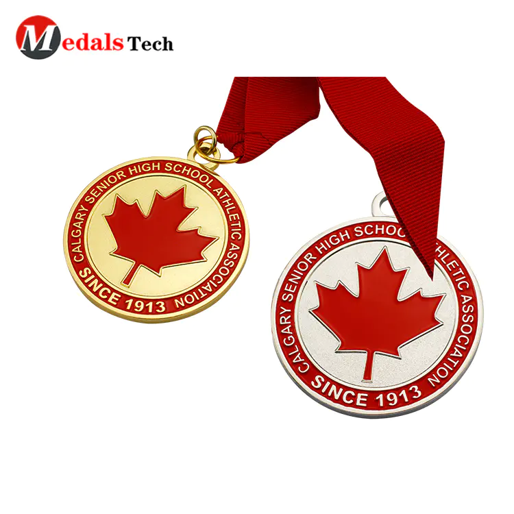 Cheap custom gold plating soft enamel metal handmade map leaf Canada medals