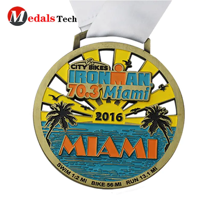 Gold plated custom metal challenge finisher race 5K running medal with ribbon