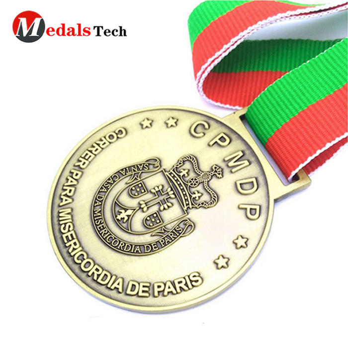 Promotional enamel simple round antique sport award custom 2d design gold hollow souvenir metal medal trophy custom