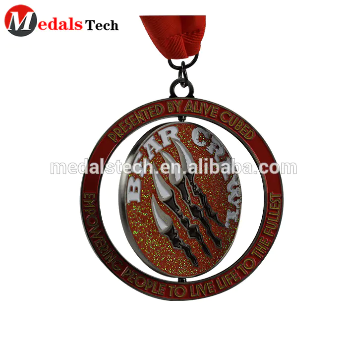 Custom 2021 danceevent women pretty sport metal round rotatable auto medal with ribbon