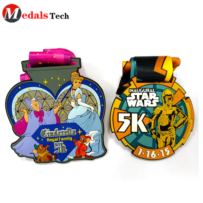 Gold plated custom metal challenge finisher race 5K running medal with ribbon