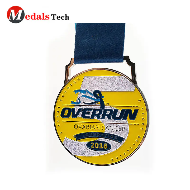 Shenzhen custom engraved custom soft enamel glitterlogo smooth silver plating metal sport over run medals