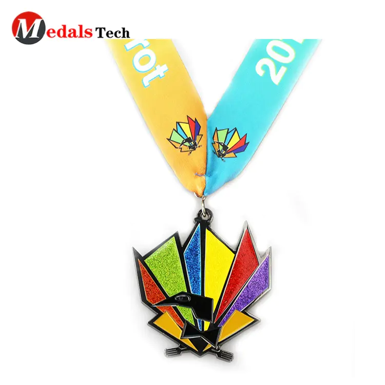 High quality custom metal 3D rainbow bird colorful glitter commemorative custom medal bronze