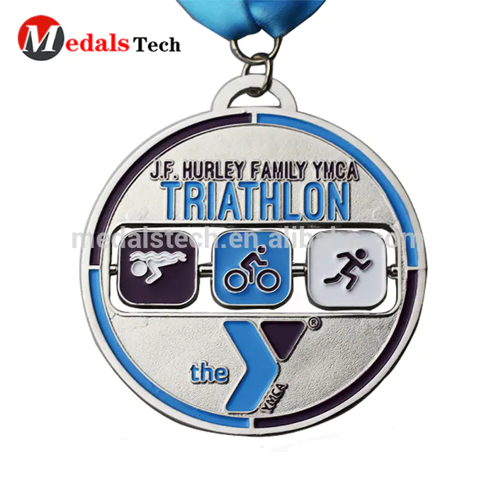 Factory custom make die casting triathlon sports spinning medallion medal