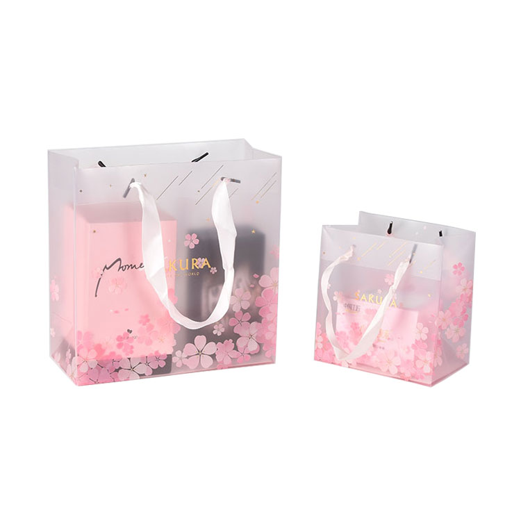 Logo Customized Cosmetics Packaging Durable Pp Shopping Clear Plastic Bags with Nylon Handle
