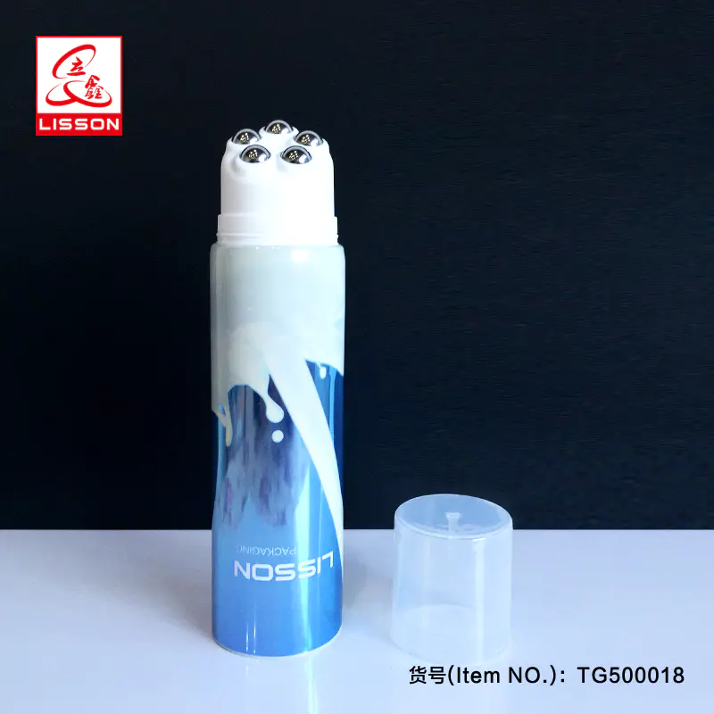 cosmetic plastic tube with roller ball applicator