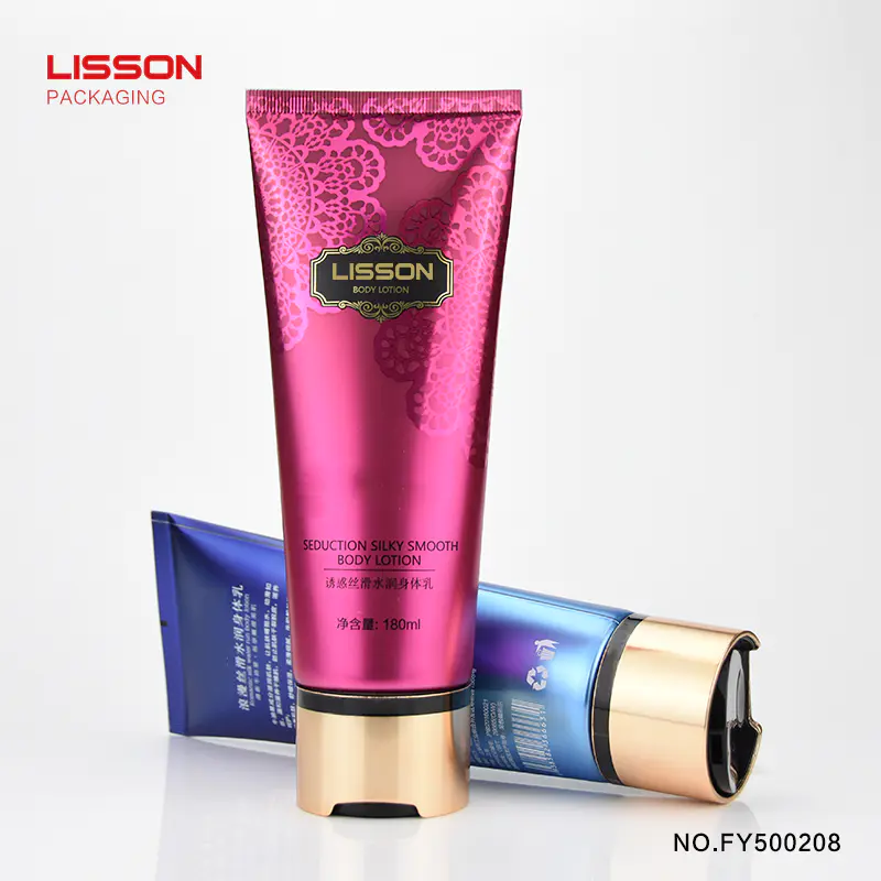 200ml shiny cosmetic plastic laminated squeezed tube with disc flip top cap for body lotion