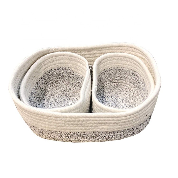 small white and grey cotton rope knit bathroom storage basket set 3 fruit snacks storage bin