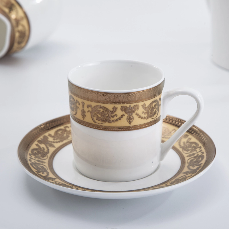 Western Decal Bone China Crockery Golden Hotel Tea Set, Hotel Tableware Supplierd Coffee Set#