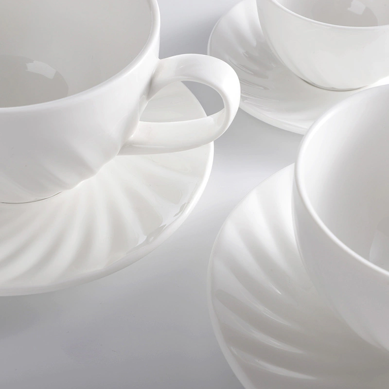 Customized Stocked Elegant Coffee Cup, White Hotel Restaurant Porcelain Coffee Set