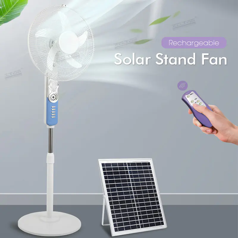 Hot selling 16 inch home height adjustable stand mini solar fan electric pedestal stand solar floor fan with remote control