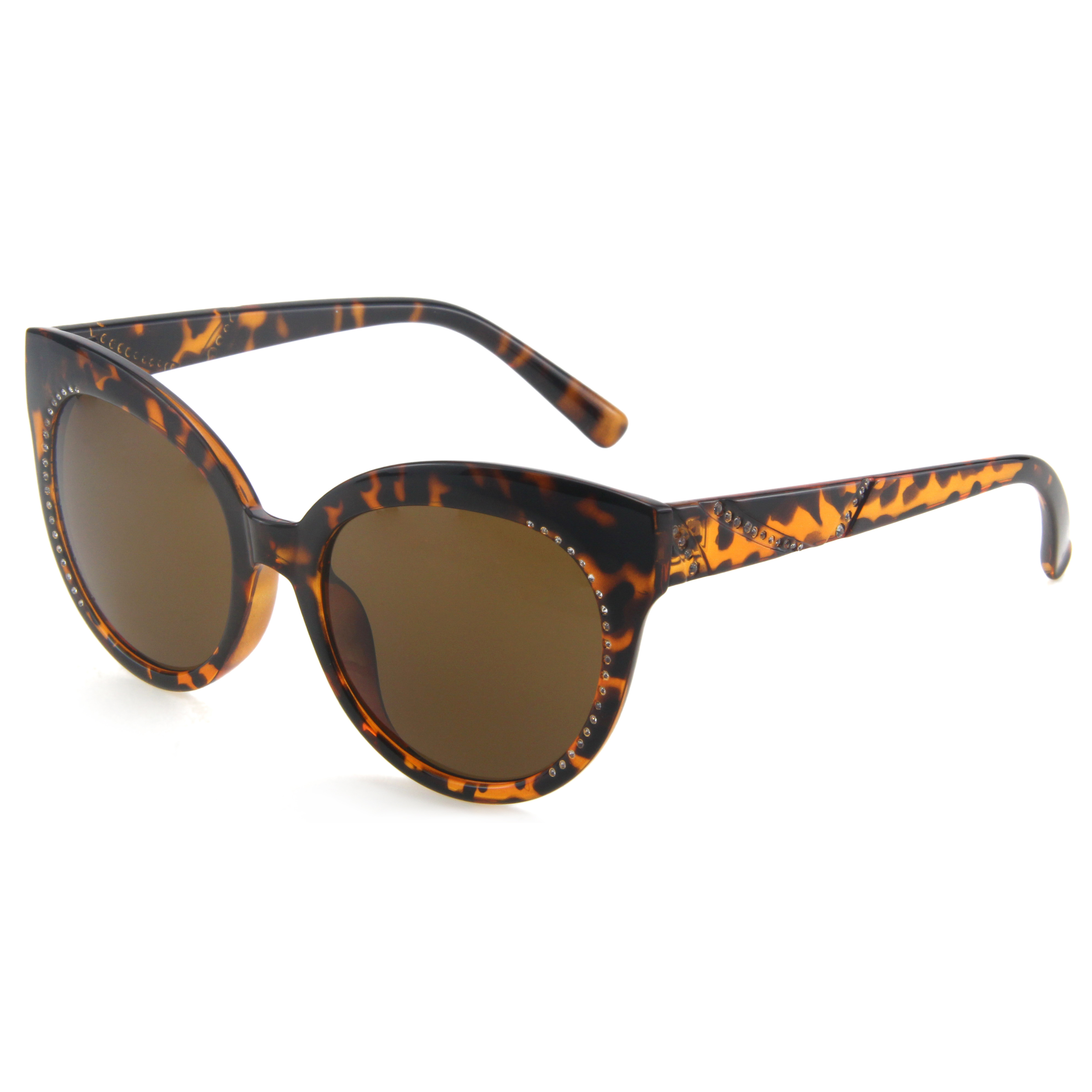 Стильные солнцезащитные очки «кошачий глаз» EUGENIA в черепаховой расцветке кофейного цвета, украшенные бриллиантами, нестандартного цвета
