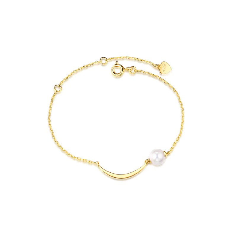 925 Sterling Silver Freshwater Pearl Gold Chain Bracelet