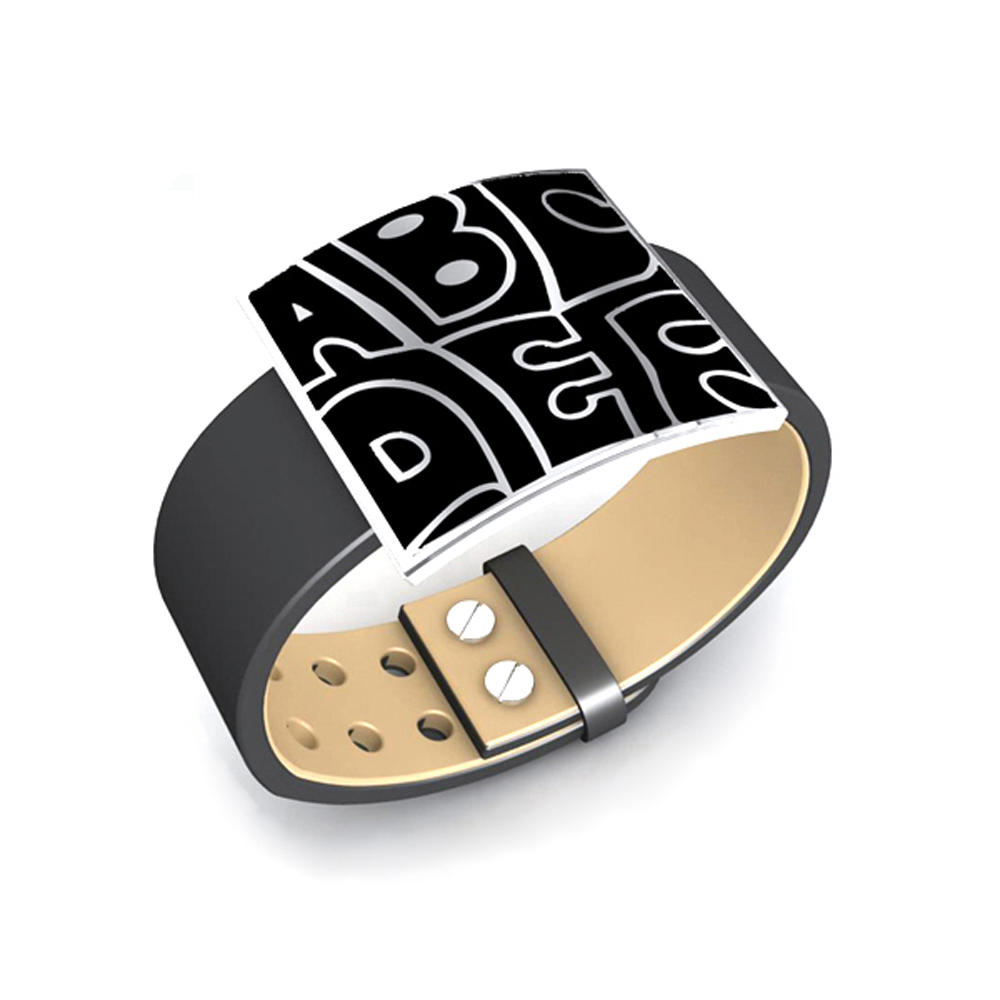 Black tone alphabet design mens leather cuff bracelets