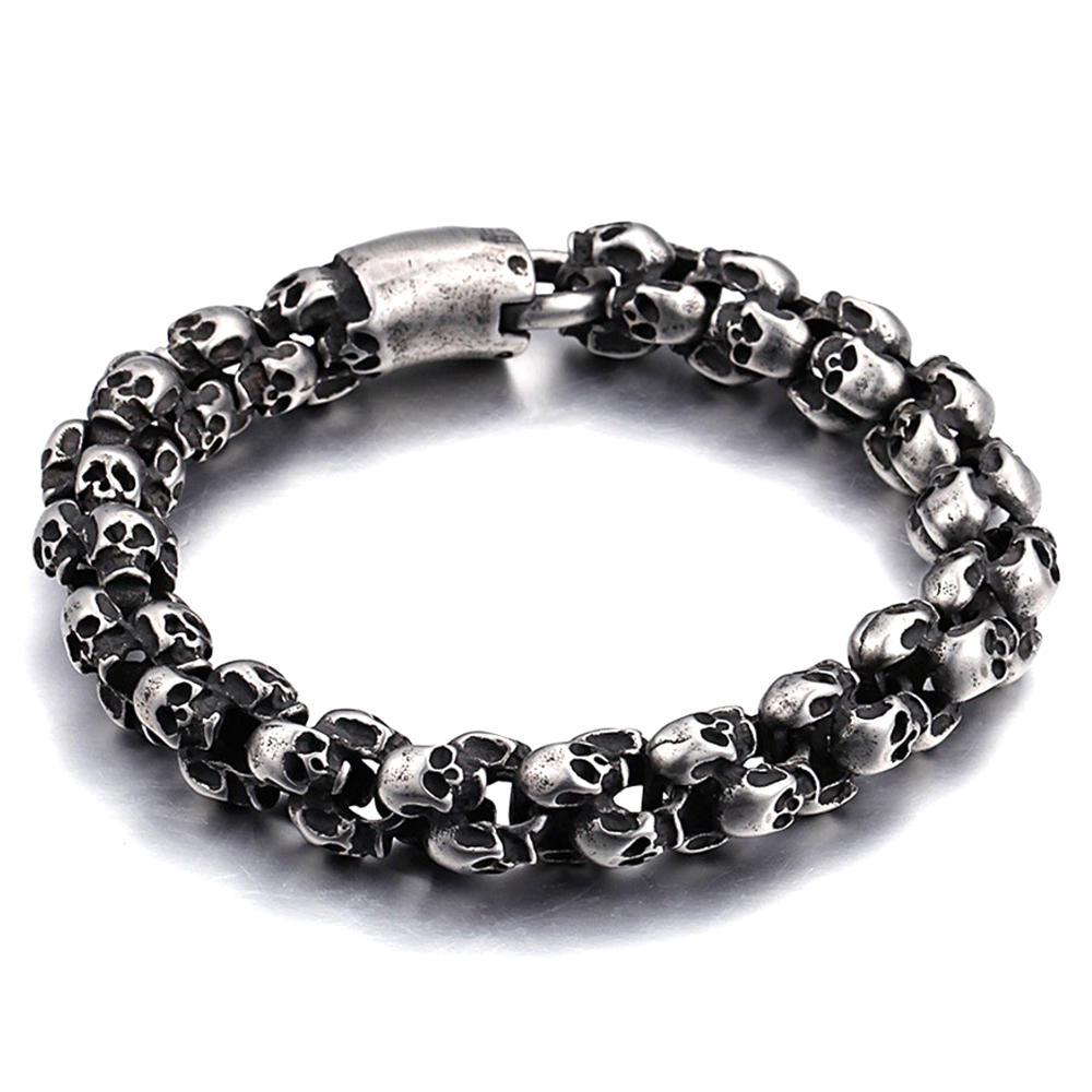 Brilliant design cool men wear skull black beads bracelet