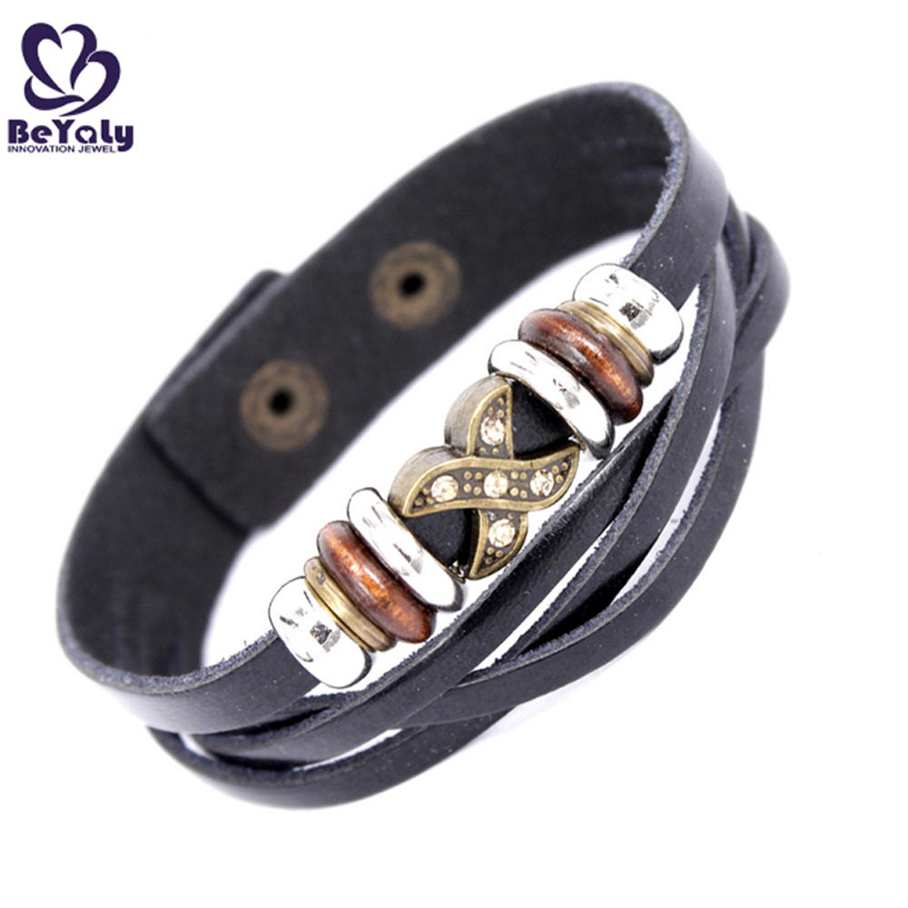 product-BEYALY-Wholesale Silver Charm Bangle Friendship Jewelry 18K Gold Leather Mens Bracelet-img-2