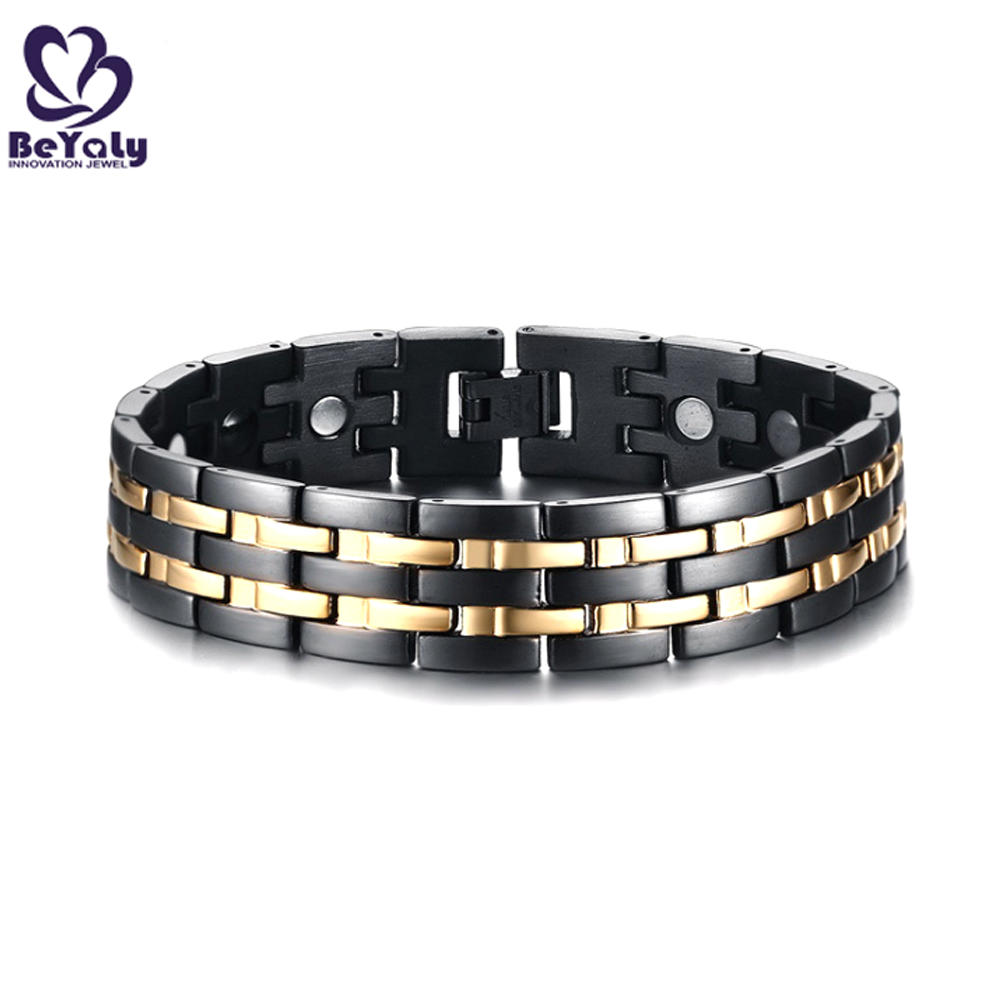product-Black Fashion Custom Fitness Magnetic Stainless Steel Germanium Bead Bracelet Men-BEYALY-img-3