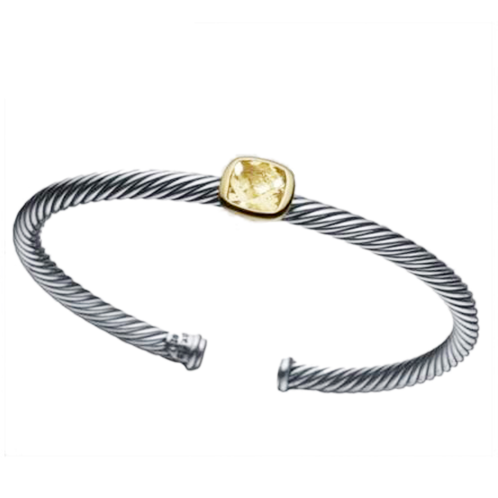 Fashion yellow stone cheap silver thread cable bracelet