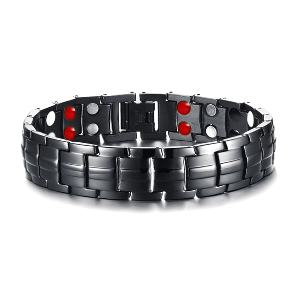 Black Fashion Custom Fitness Magnetic Stainless Steel Germanium Bead Bracelet Men