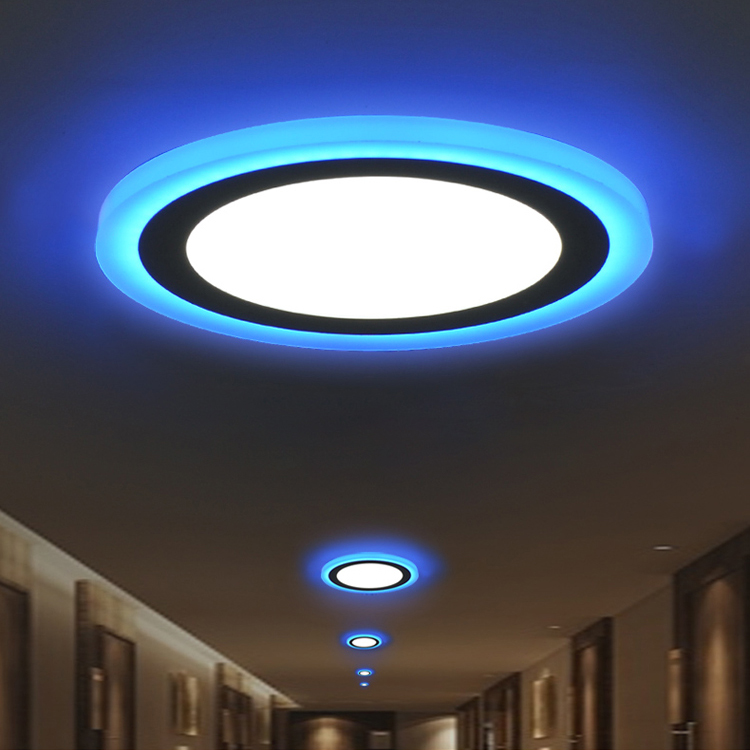 Hot sale indoor smd 3+3w 6+3w 12+4w 18+6w beautiful double color recessed round led panel light