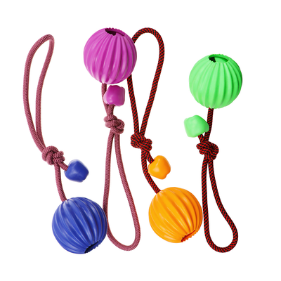 Towline dog toys with ropes and rubber balls chewing interactive dog toys