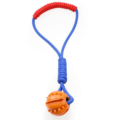 Eco-friendly natural rubber strong bite force interactive chew pet dog toy with ball rope dog toy cheap wholesale