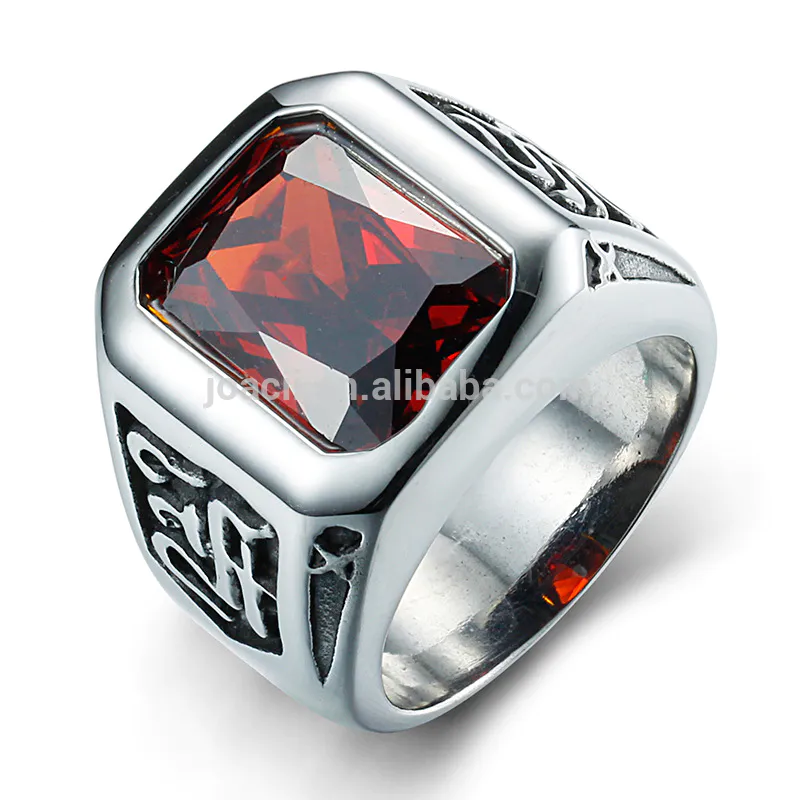 Customs Male Ring Men Jewelry Stainless Steel 925 Sterling Silverring Rock Style With Gamet Stone