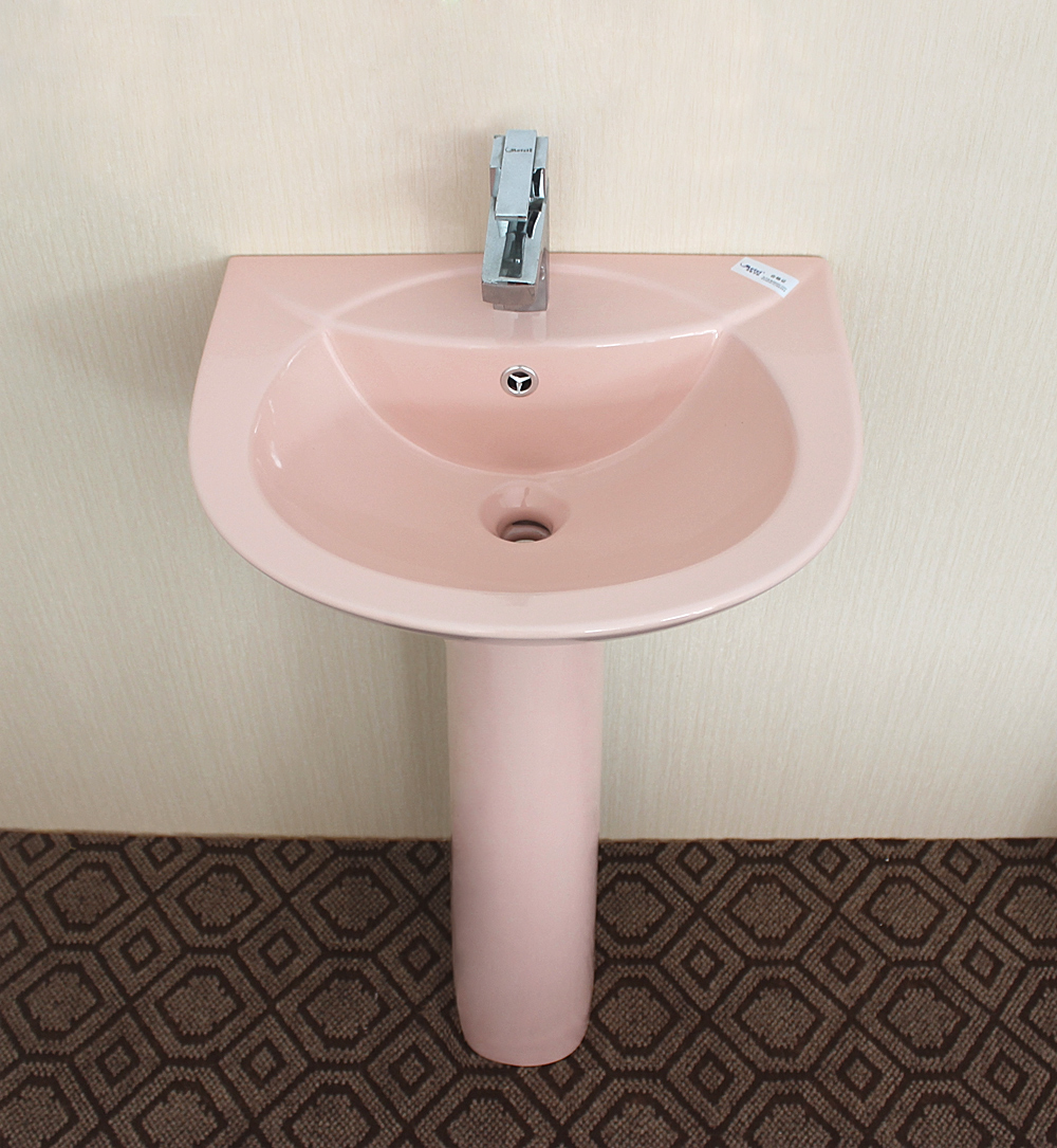 Bathroom ceramic pink pedestal basin decal rock sink