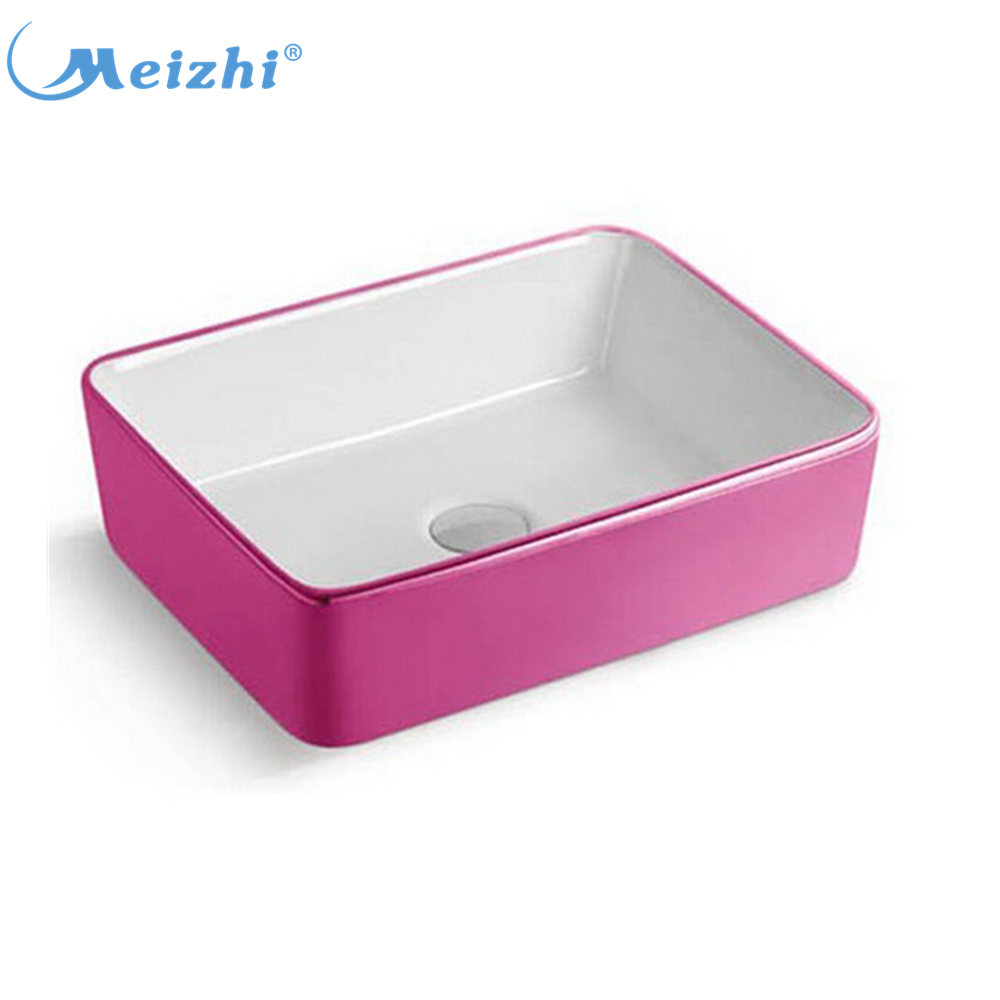 Square ceramic basin pink bathroom sink