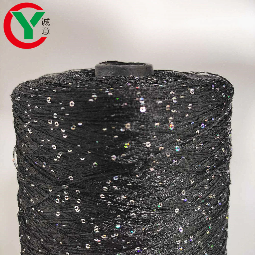 100% polyester threadwith sequin / color black thread withsilver glittery