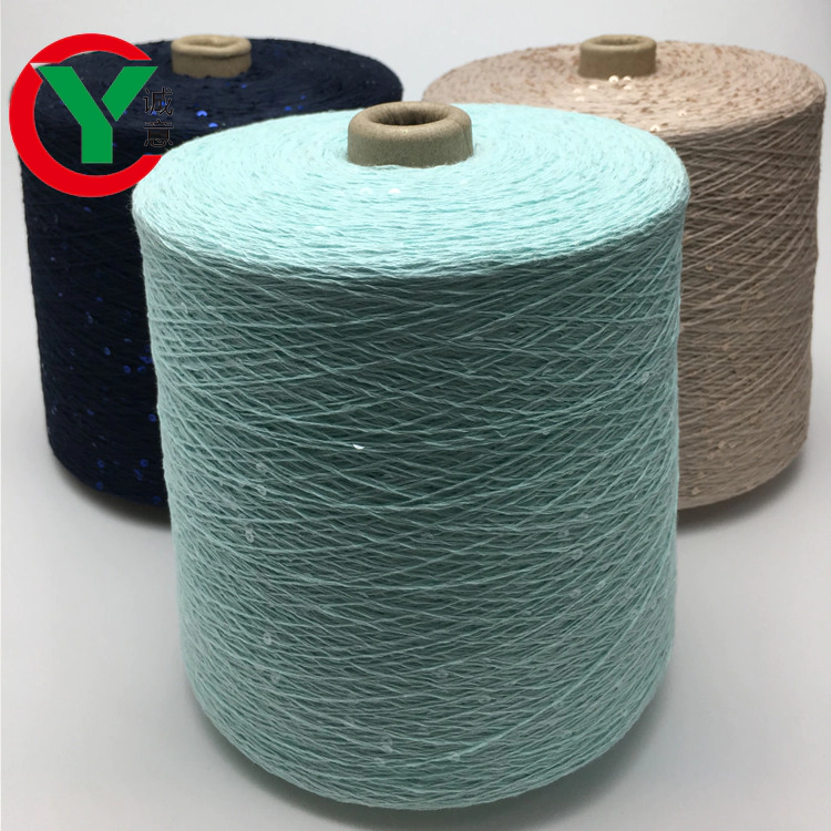 3mm transparent sequin 100% cotton fancy yarn for hand knitting yarn/single 2 mm glitterycombed cotton thread