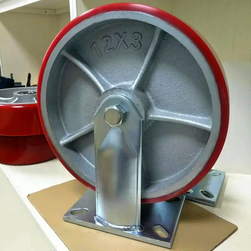 12inch 300mm Heavy duty Cast iron core Red Color PU Polyurethane caster wheels