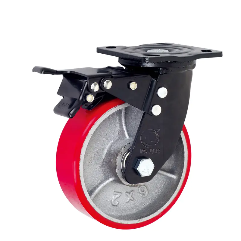 6 Inch Heavy Duty Iron PU 500kg Industrial Cast Iron Caster Wheel With Brakes