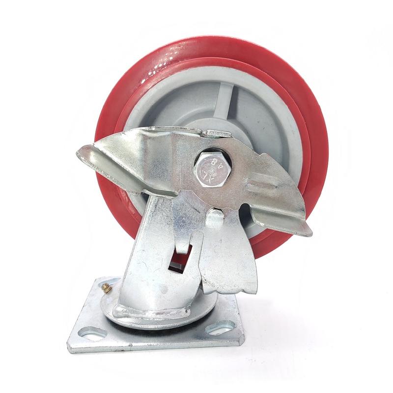 150mm 6inch Red Polyurethane PU Swivel Heavy Duty Retractable Casters with side brake