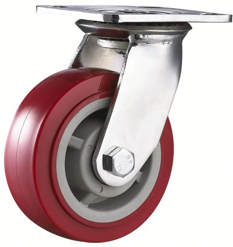 8 inch PU double ball bearings swivel Zinc Plated Steel yokeHeavy duty wheel caster