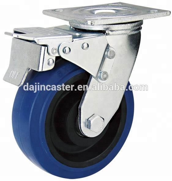 heavy duty elastic rubber caster wheel with metal brake for industrial