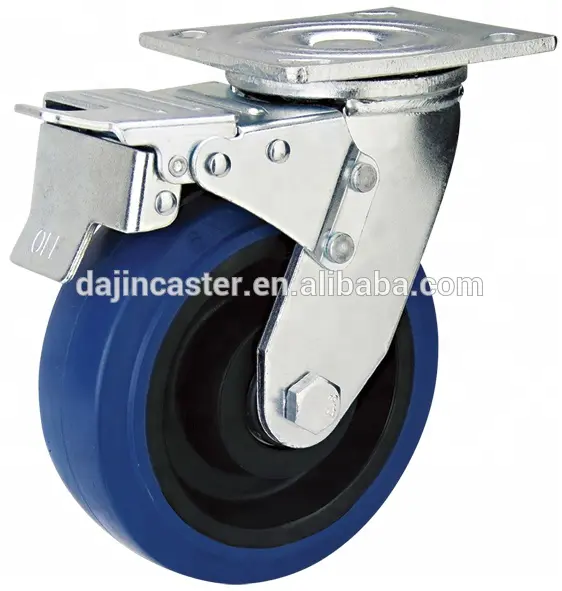 heavy duty elastic rubber caster wheel with metal brake for industrial