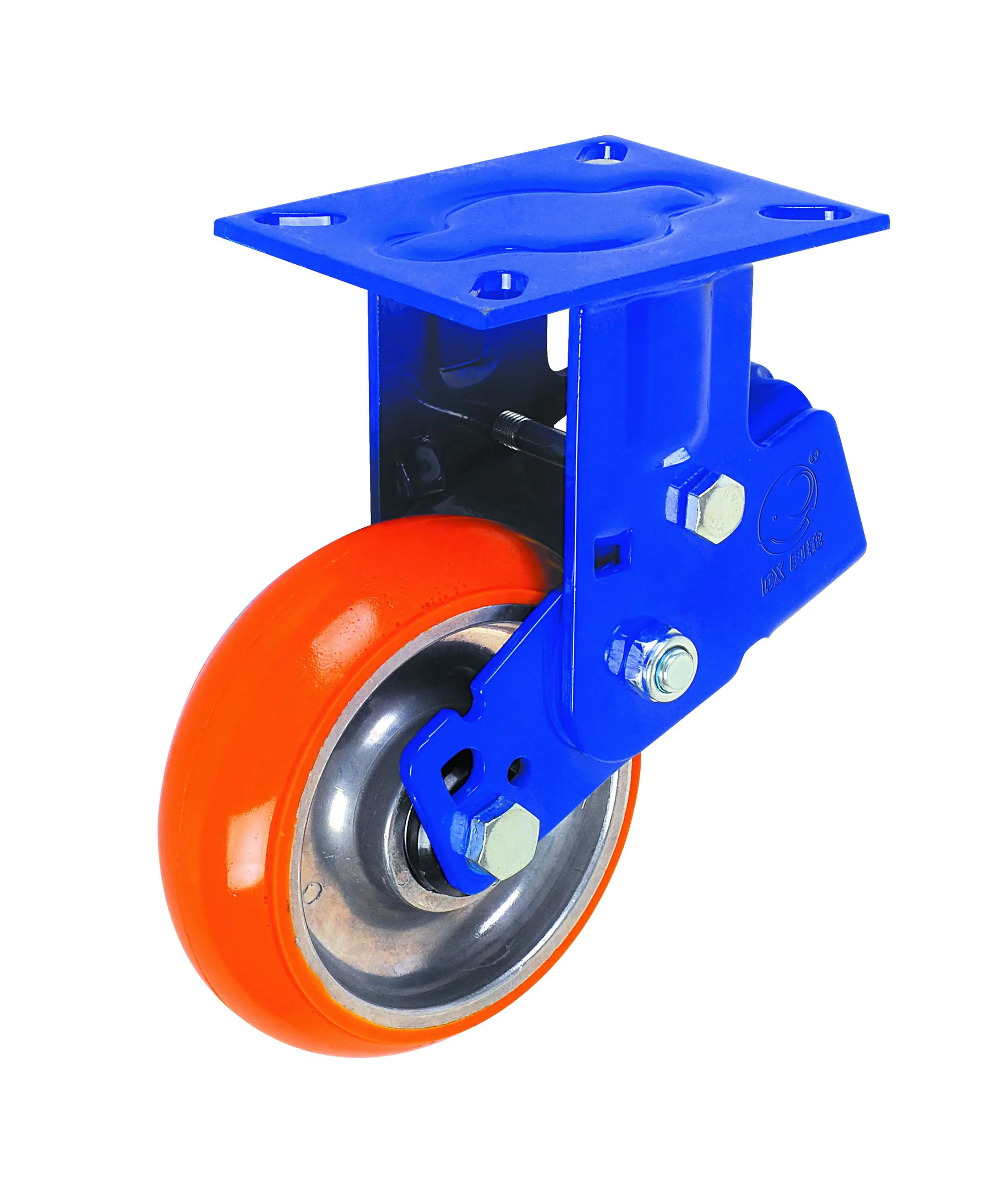 6 Inch Plate Heavy Duty AGV Caster Wheel With Brakes Industrial Shock Absorbing PU Caster