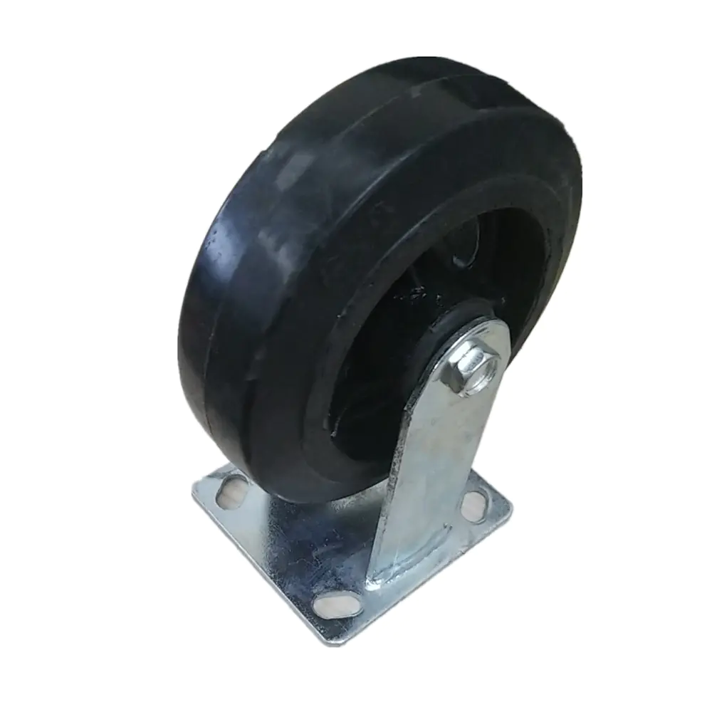 6 Inch Wholesale150 mm Shock Absorber Fixed Rigid Heavy Duty Cast Iron Rim Solid Soft Rubber Wheel Caster