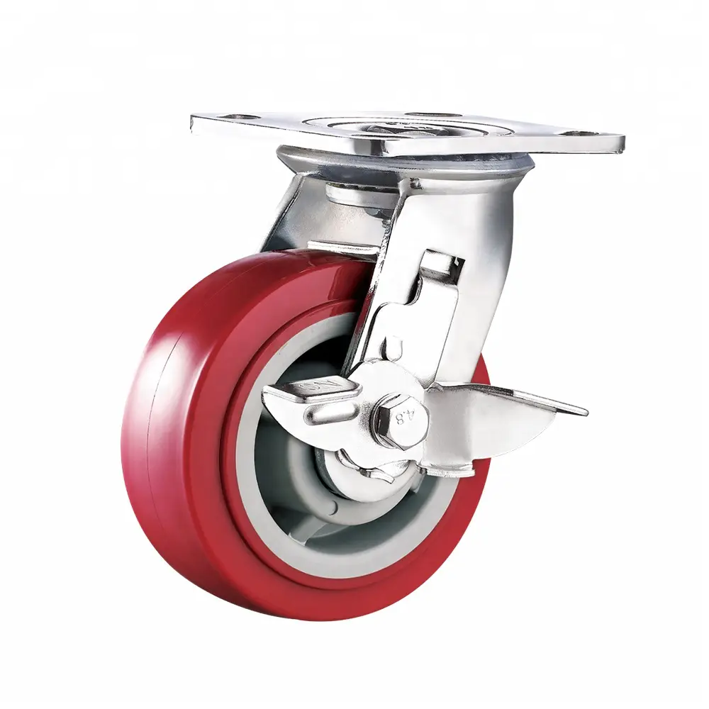 Patent braking heavy duty swivel PU caster wheels with brakes
